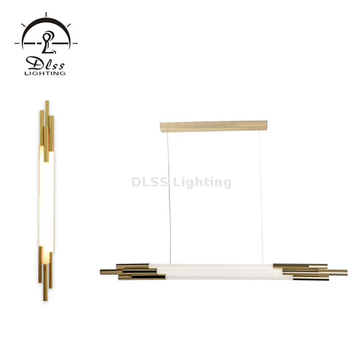 DLSS LED Gold Metal White Glass Group of Pipes Linear Art Люстра