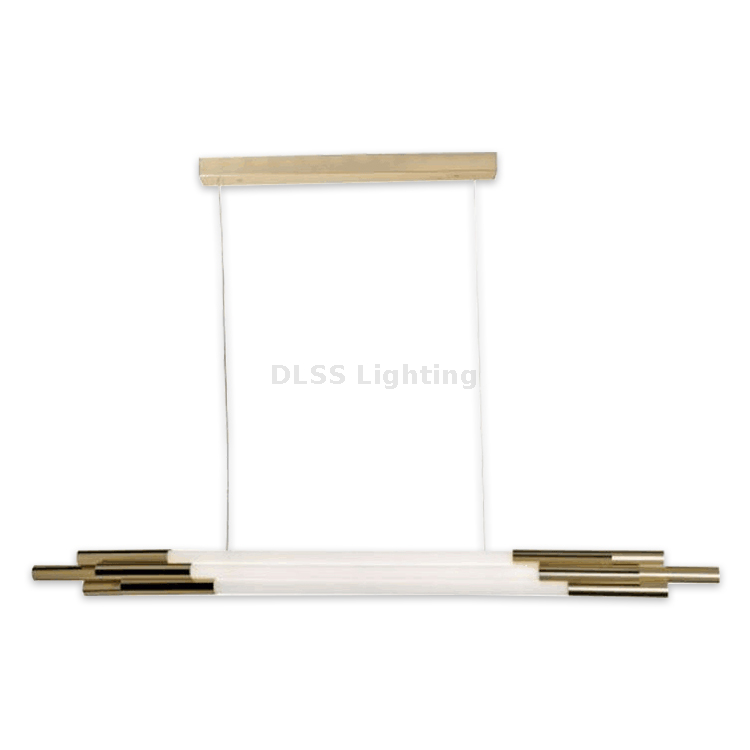 DLSS LED Gold Metal White Glass Group of Pipes Linear Art Люстра
